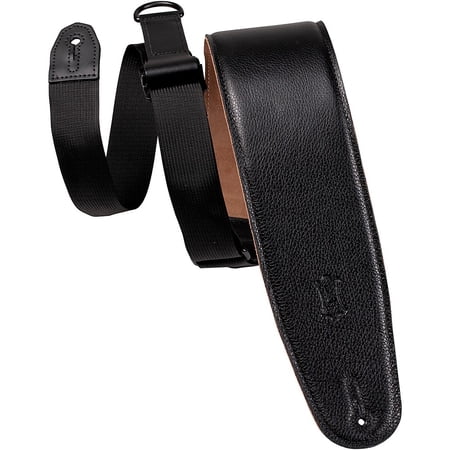 Levys Right Height™ 3.5” Wide Leather Bass Guitar Strap | Black