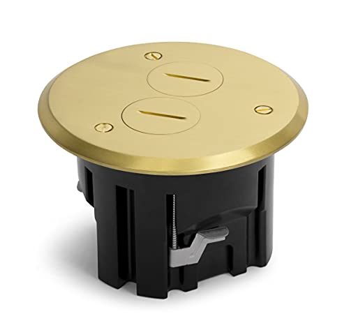 Lew Electric Round Floor Box Kit With Brass Screw Plugs - For In-Floor Electrical Outlets 2 thumbnail image