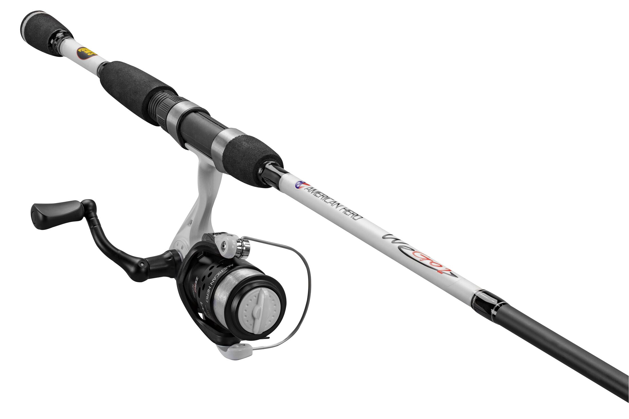 Lew's American Hero We Go Spinning Reel and Fishing Rod Combo, 5-Foot 2-Piece Rod, Size 75 Reel, Black/White
