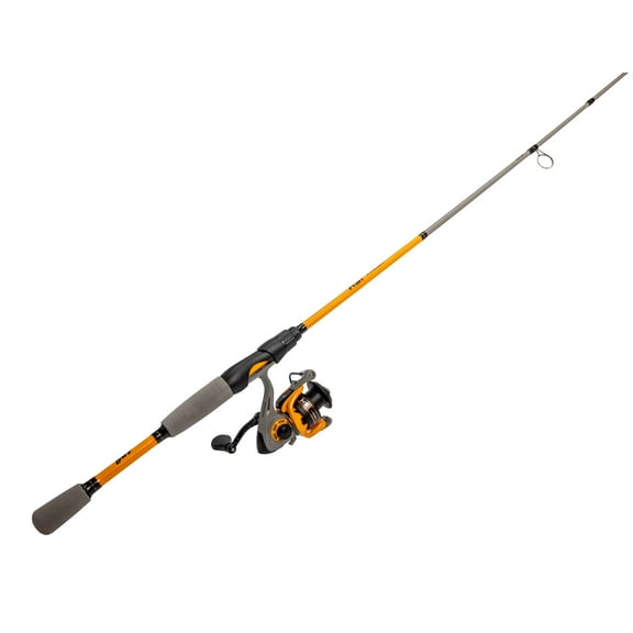 Lews Hypersonic Spinning Reel and Fishing Rod Combo, 6-Foot, 2-Piece IM6 Graphite Rod with Light Power and Fast Action, Size 200 Reel, 3+1 Bearings, 5.1:1 Gear Ratio, Speed Lube, Orange/Gray