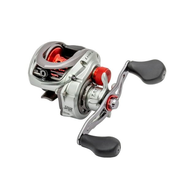Lew's Laser MG Speed Spool SLP Baitcast Fishing Reel, 7.5:1 Gear Ratio, Left-Hand Retrieve, Silver/Red