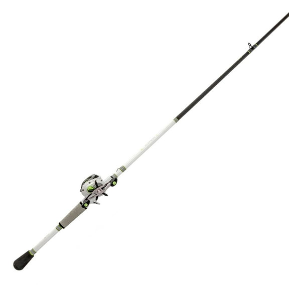 Lews MACH 1 Baitcast Reel and Fishing Rod Combo, 7-Foot 2-Inch, 1-Piece IM7 Graphite Rod, Medium-Heavy Power, Fast Action, 7+1 Bearings, 7.5:1 Gear Ratio, Right-Hand Retrieve, White/Black/Gray/Green