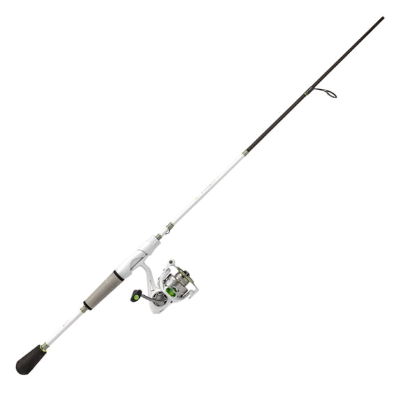 Lews MACH 1 Spinning Reel and Fishing Rod Combo, 6-Foot 6-Inch, 2-Piece IM7 Graphite Rod, Medium Power, Fast Action, Size 300 Reel, 9+1 Bearings, 6.2:1 Gear Ratio, White/Black/Gray/Green