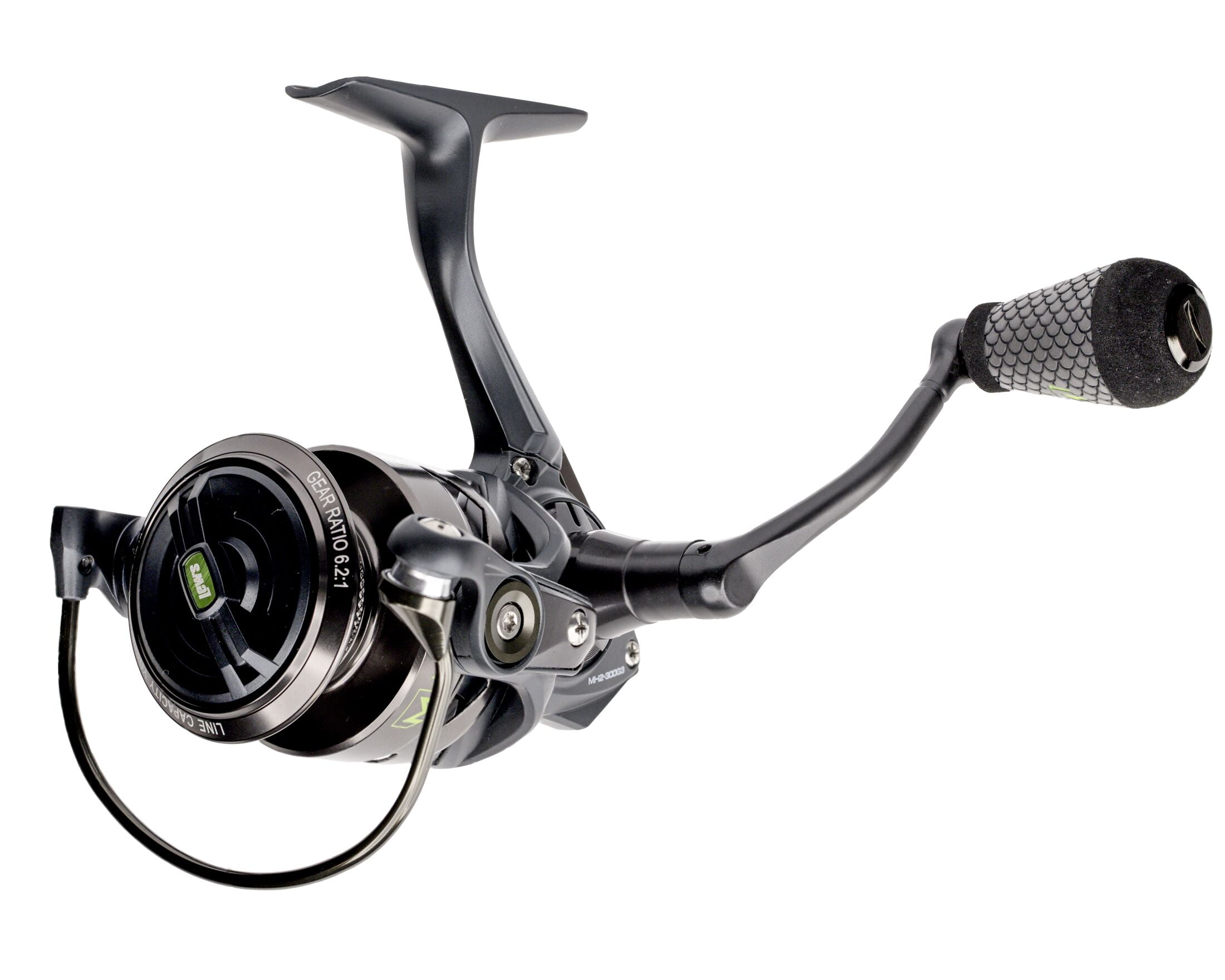 Lew's MACH 2 Spinning Fishing Reel, Size 300 Reel, Black/Green (Clam Package)