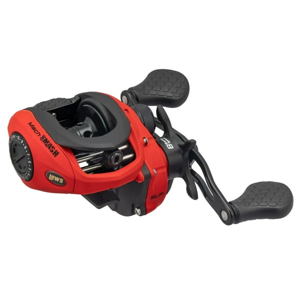 Lew's Mach Smash Baitcast Fishing Reel, 7.5:1 Gear Ratio, Left-Hand Retrieve, Red