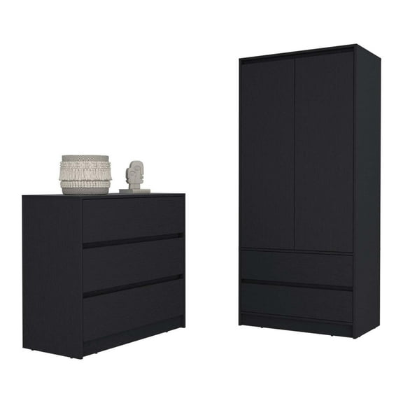 Lewes 2 Piece Bedroom Set, Maldus Dresser & Closher Armoire, Black