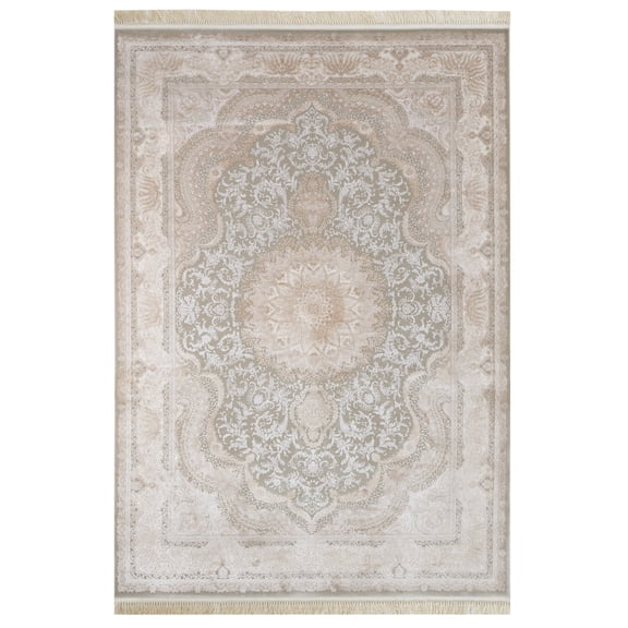 Lewesia Cream Oriental Viscose Area Rugs for Living Room Jacquard Textured Modern Rugs Soft Geometric Rug for Bedroom Washable Rug Non-Slip Bohemian Carpet Perfect for Dining Room Office Beige