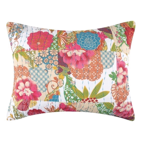 Lewi King Pillow Sham, 20 x 36, Bright Colorful Floral Pattern, Cotton