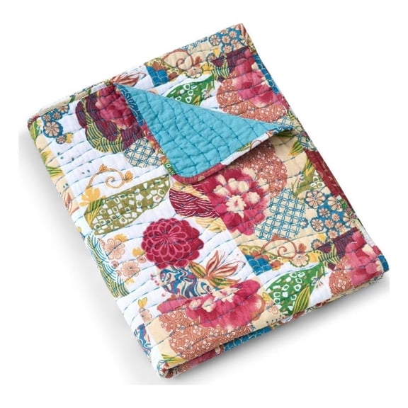 Lewi Throw Blanket, 50x60, Floral Pattern Bright Multicolored Cotton