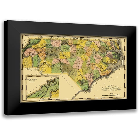 Lewis 24x16 Black Modern Framed Museum Art Print Titled - North Carolina - Lewis 1814