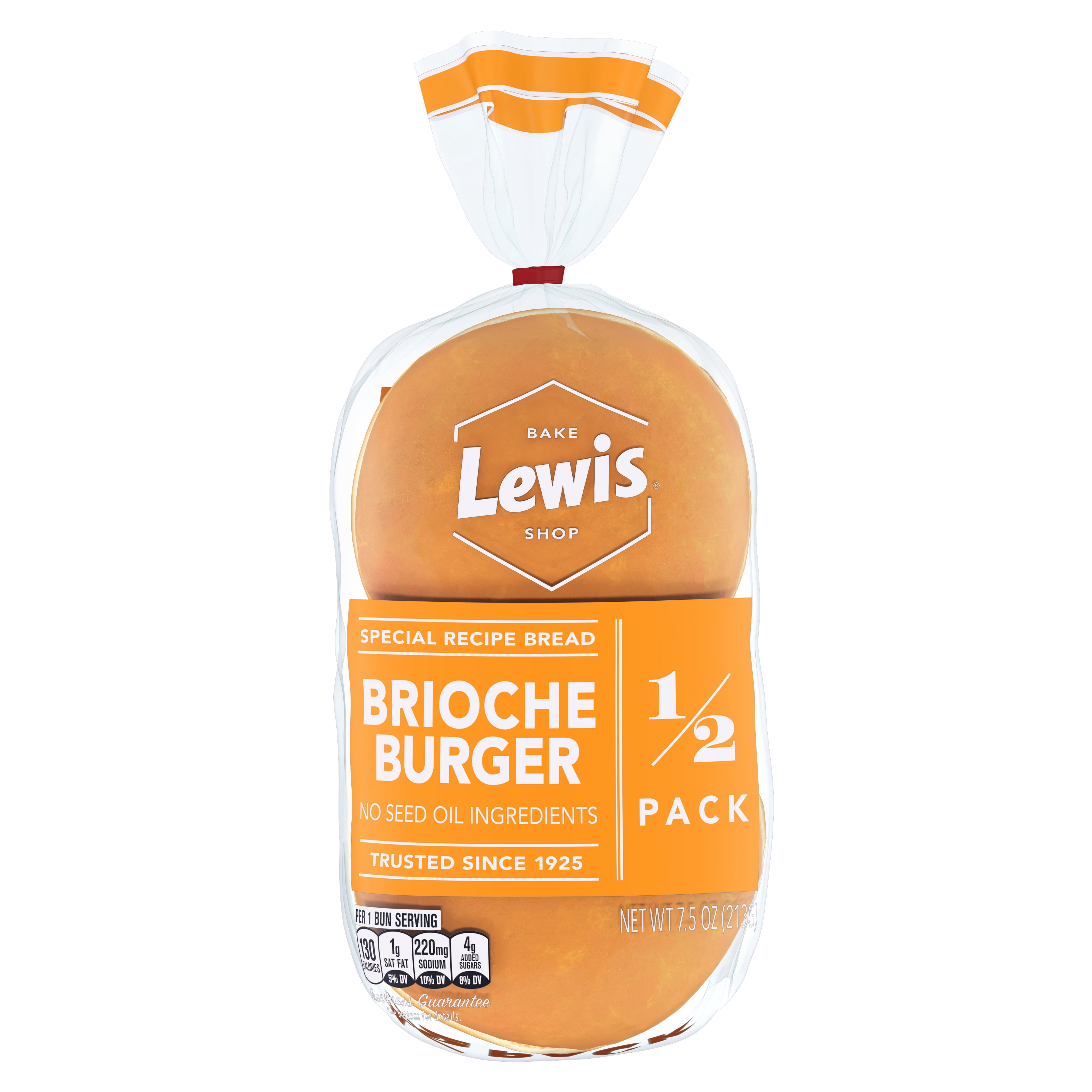 Lewis Bake Shop Brioche Half Pack Burger Buns, 7.5 oz, 4 Count