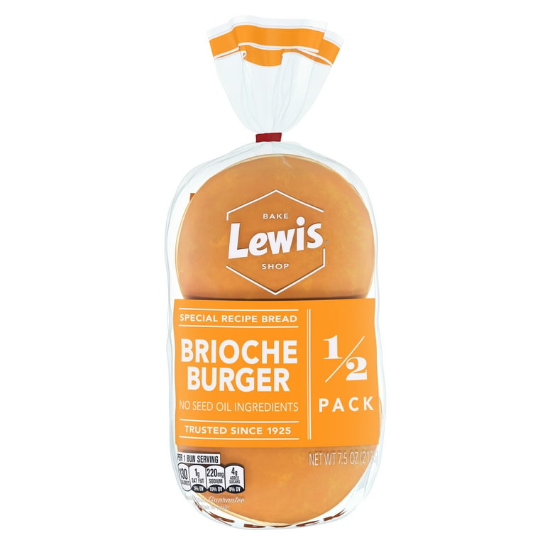 Lewis Bake Shop Brioche Half Pack Burger Buns, 7.5 oz, 4 Count