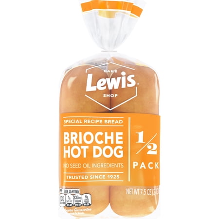 Lewis Bake Shop Brioche Half Pack Hot Dog Buns, 7.5 oz, 4 Count