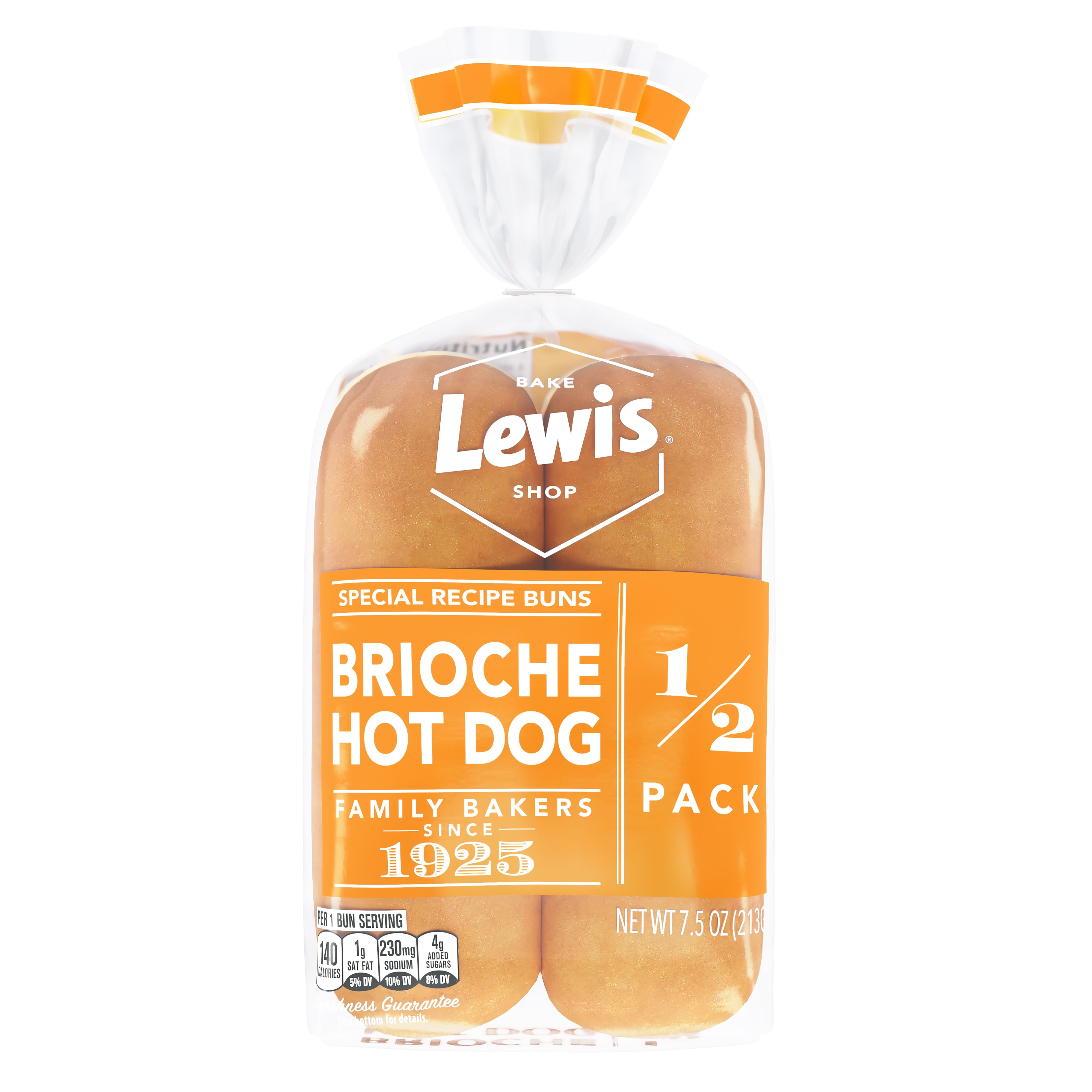 Lewis Bake Shop Brioche Half Pack Hot Dog Buns, 7.5 oz, 4 Count