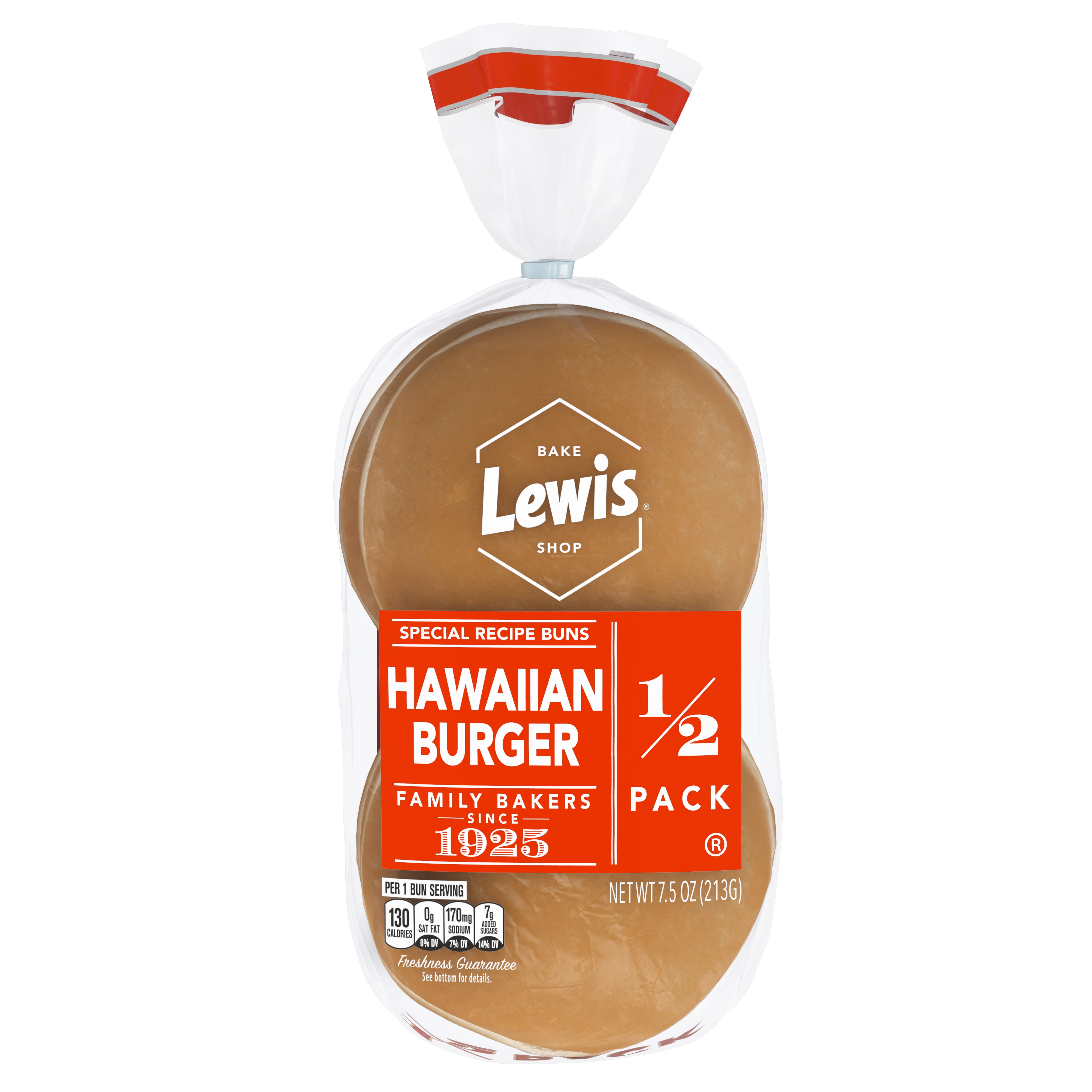 Lewis Bake Shop Hawaiian Half Pack Burger Buns, 7.5 oz, 4 Count