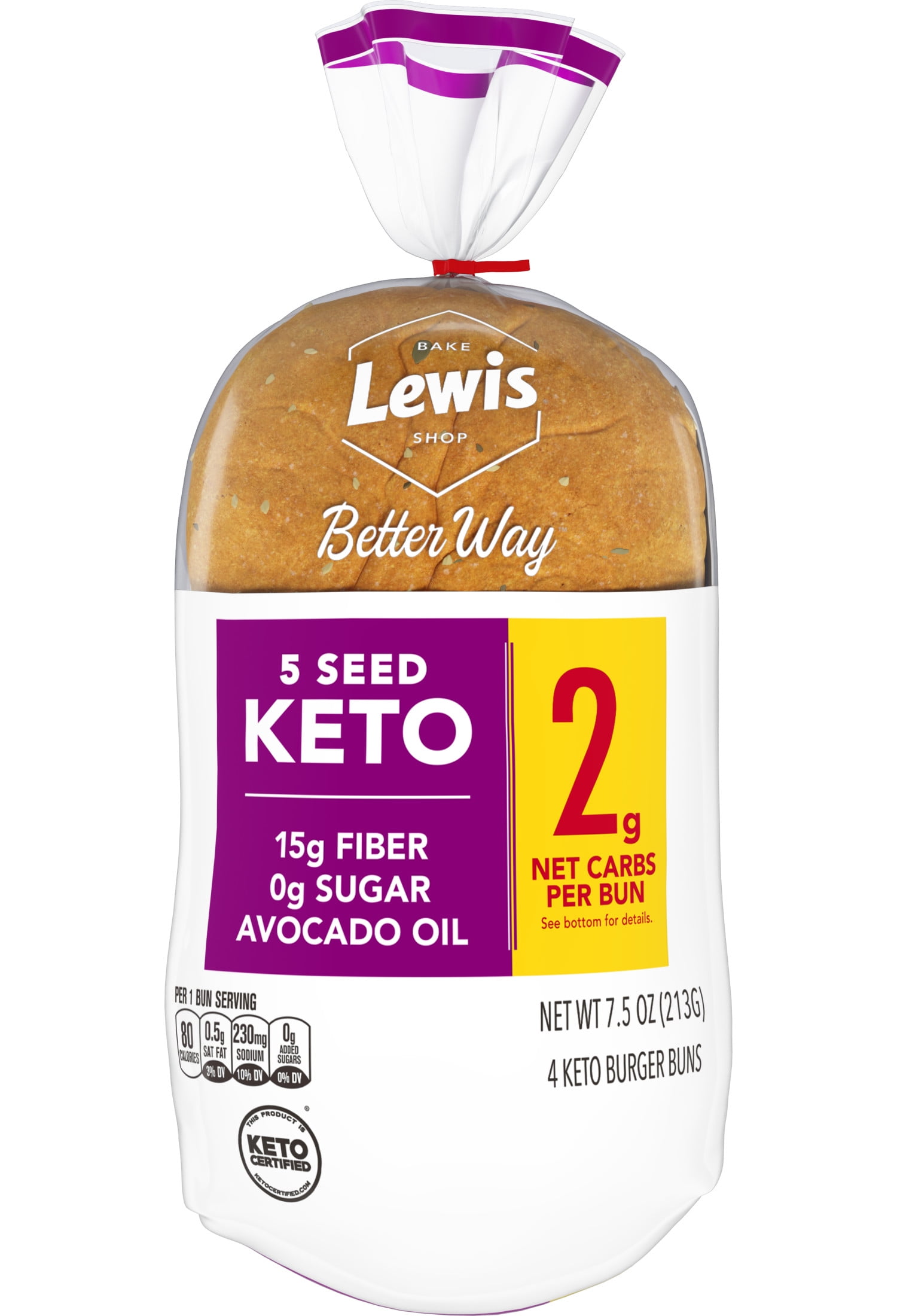 Lewis Bake Shop Better Way 5 Seed Keto Burger Buns, 7.5 oz, 4 Count