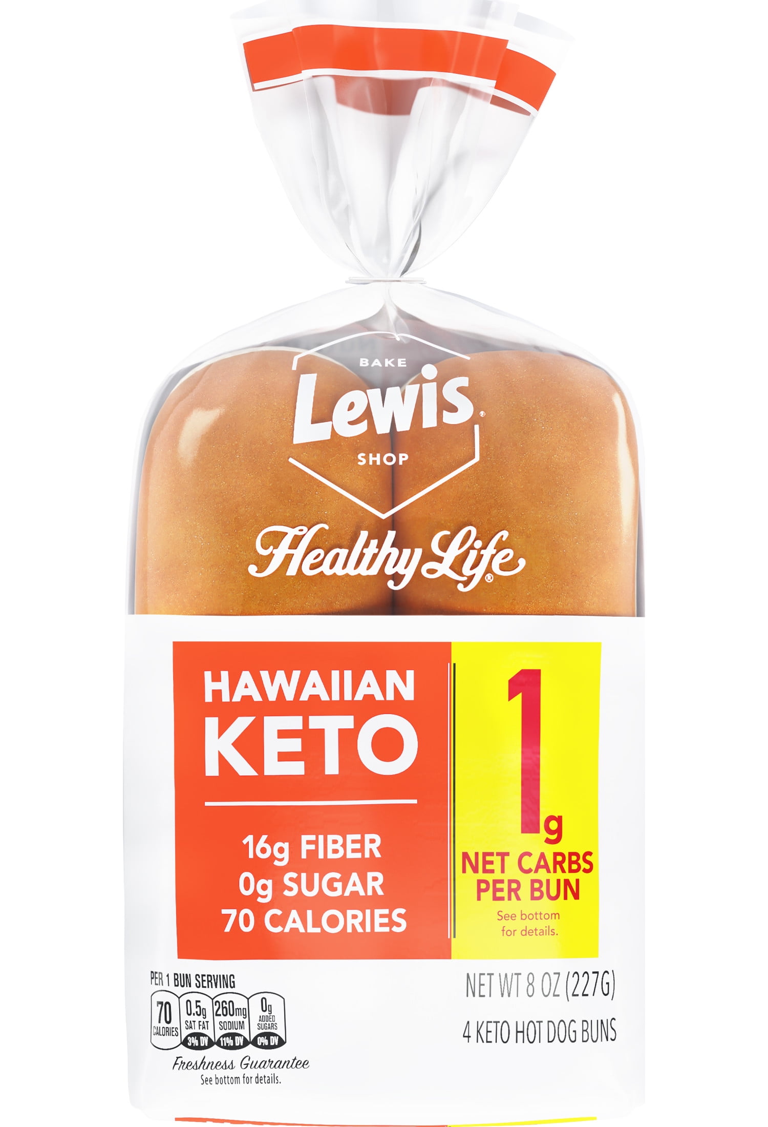 Lewis Bake Shop Healthy Life Keto Hawaiian Hot Dog Buns, 8 oz, 4 Count