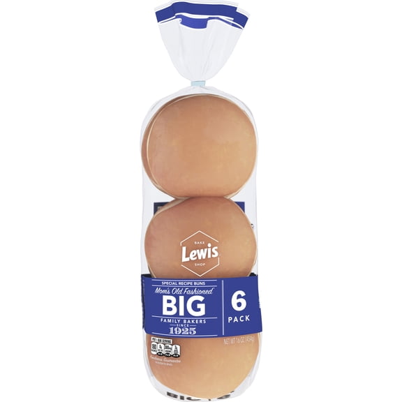 Lewis Bake Shop Mom's Old Fashioned Wheat Big Buns, 6 Count, 16 oz