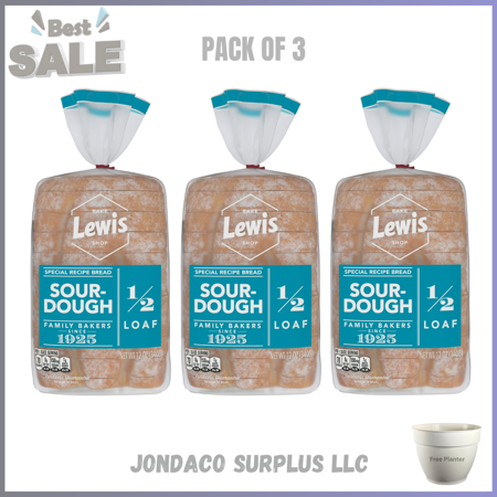 Lewis Bake Shop Sourdough Half Loaf Bread, 1/2 Loaf, 12 oz Pack of 3