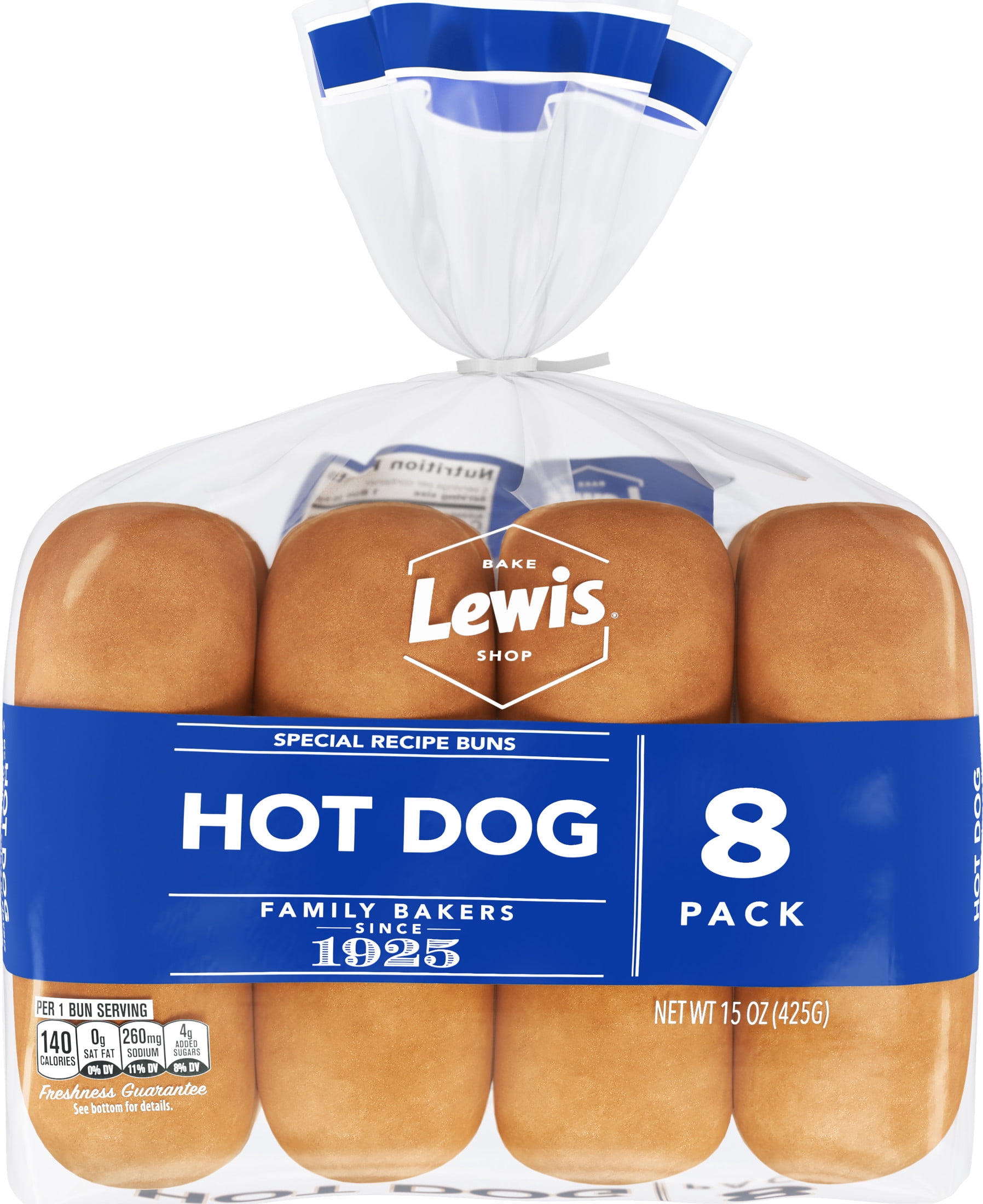 Lewis Bake Shop White Hot Dog Buns, 8 Count, 15 oz