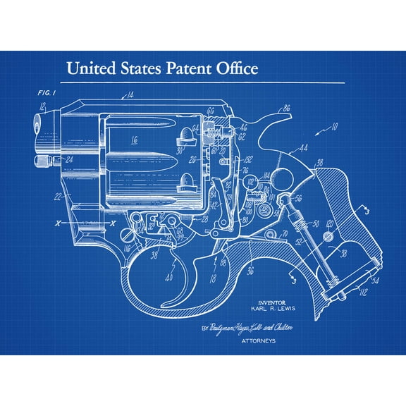Lewis Colt Revolver Gun Firing Mechanism 1972 Patent Extra Large XL Wall Art Poster Print