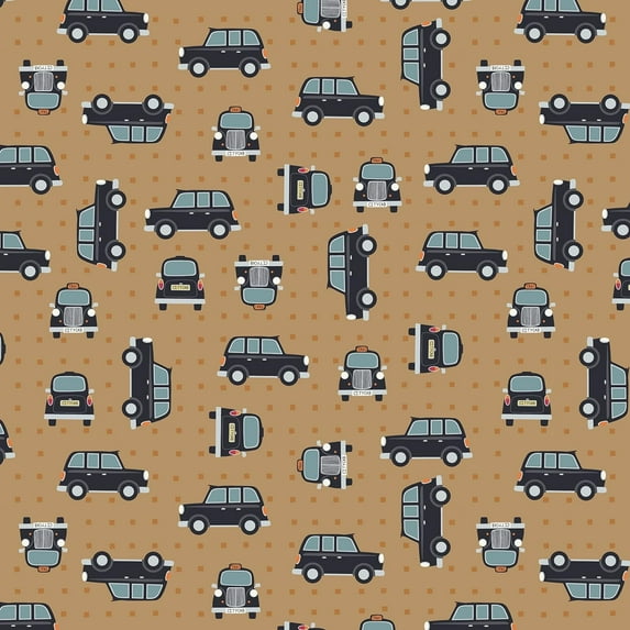 Lewis & Irene City Nights Black on Copper with Copper Metallic Cab 100% Cotton Fabric sold by the yard