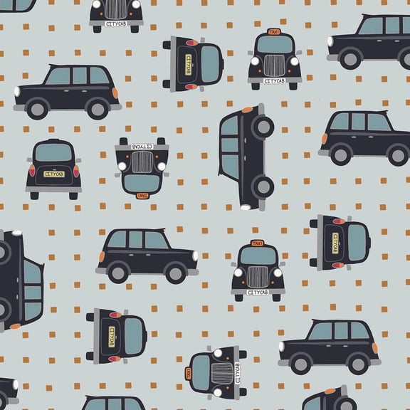 Lewis & Irene London Cab Taxi Black with Copper Metallic 100% Cotton Fabric sold by the yard