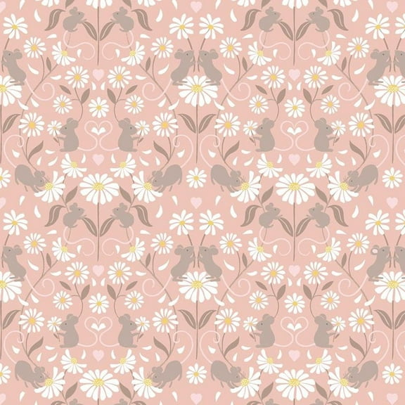 Lewis & Irene Love Me Love Me Not Mirrored Mice Pink/Multicolor 100% Cotton Fabric sold by the yard