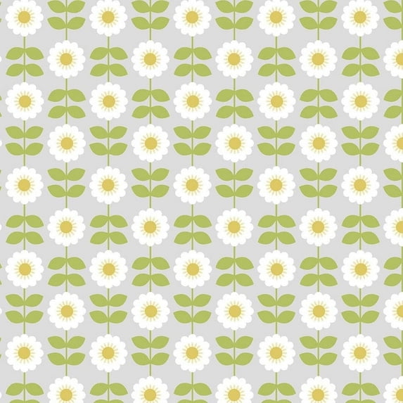 Lewis & Irene Retro Daisy Light Grey/Multicolor 100% Cotton Fabric sold by the yard