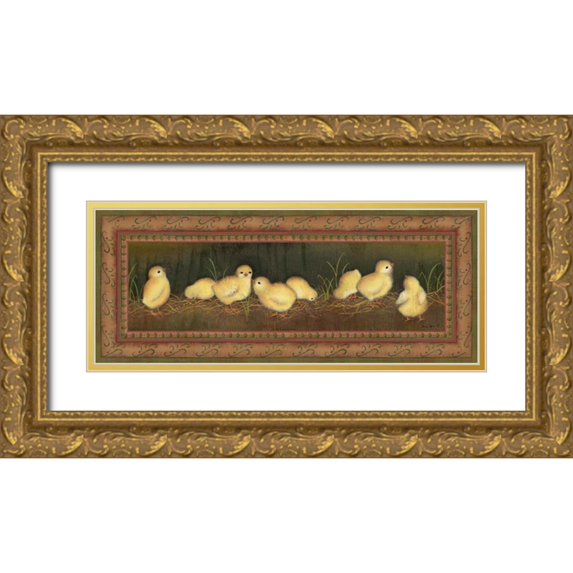 Lewis, Kim 14x8 Gold Ornate Wood Framed with Double Matting Museum Art Print Titled - Eight Chicks