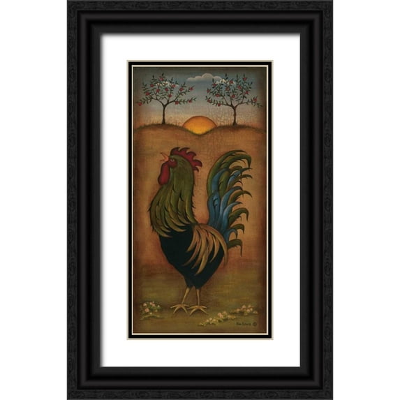 Lewis, Kim 9x14 Black Ornate Wood Framed with Double Matting Museum Art Print Titled - Rooster