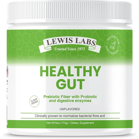 Lewis Labs Healthy Gut Prebiotic Fiber Powder with Probiotics, Digestive Enzymes,