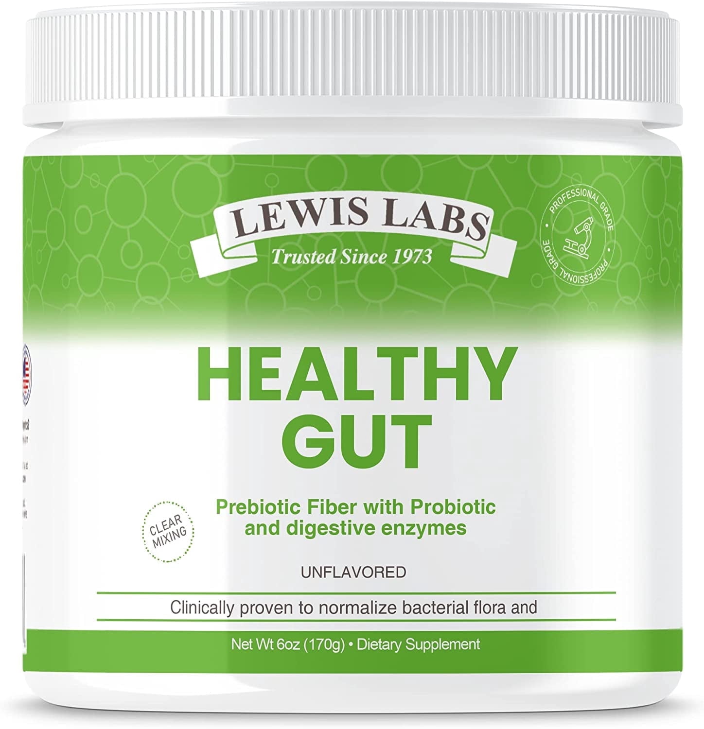 Lewis Labs Healthy Gut Prebiotic Fiber Powder 30 Servings - Fiber Supplement Powder, Fiber Probiotic Blend with Digestive Enzymes