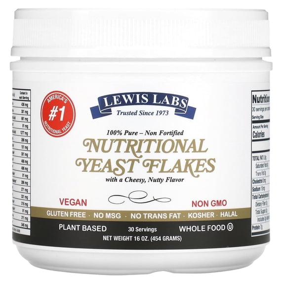 Lewis Labs Nutritional Yeast Flakes, 16 oz, Nutritional Yeast Powder, Yeast Flakes, Plant Based Whole Food Supplement