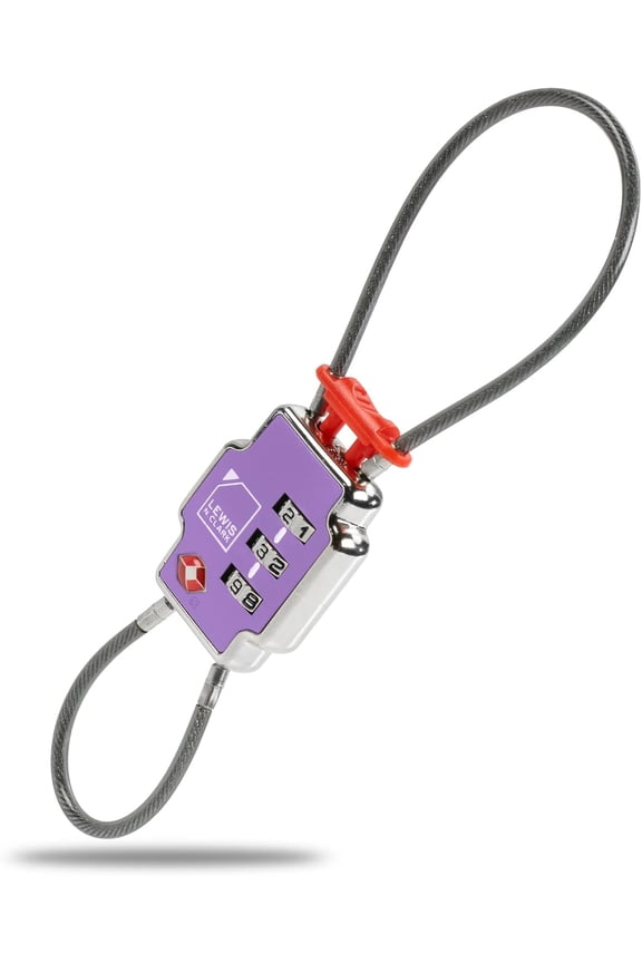 Lewis N Clark 3X Security Lock TSA Luggage Locks for Suitcases, Carry On, Laptop Bag, Set Combo to Create Secure Padlock for Travel, Vacation, Business, or Backpacking, Purple, 1 Pack