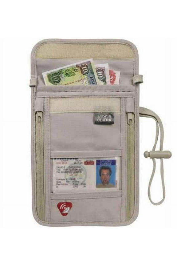Adjustable Strap RFID-Blocking Neck Stash Travel Accessories, Beige