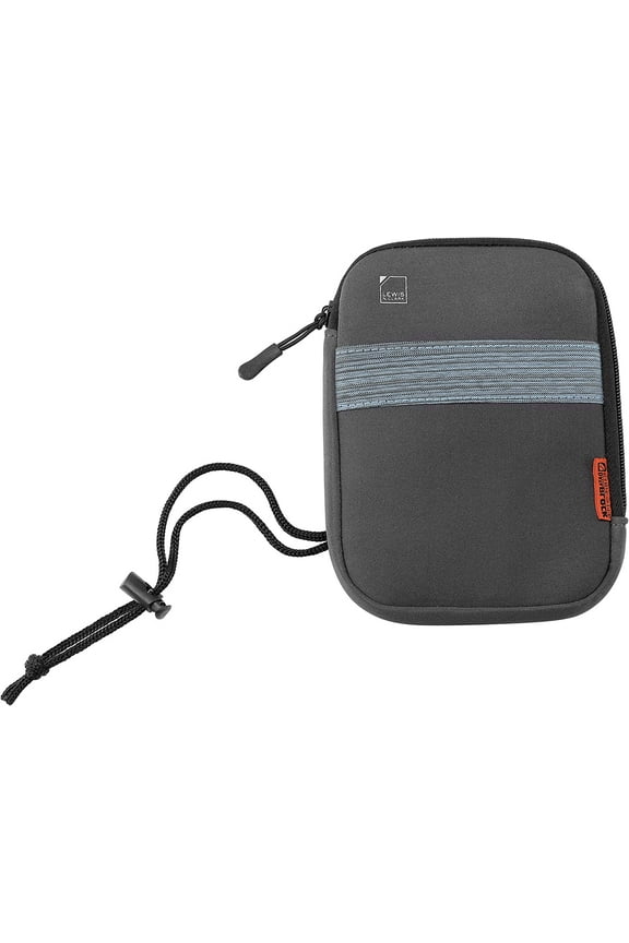 NEO RFID Blocking Stash Neck Wallet, Neoprene Travel Pouch + Passport Holder w/Lanyard for Women & Men, Charcoal/Blue