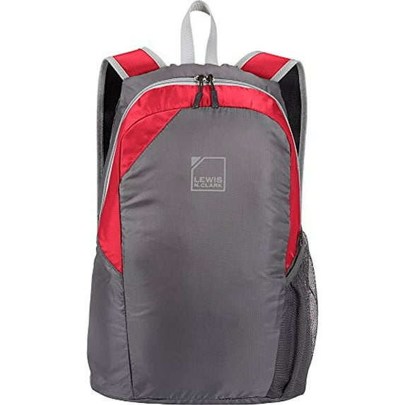Lewis N. Clark Packable Daypack Backpack: Lightweight Backpack for Women + Men, Great for Hiking, Camping + Travel, Ditty Bag, 18in - Red/Gray