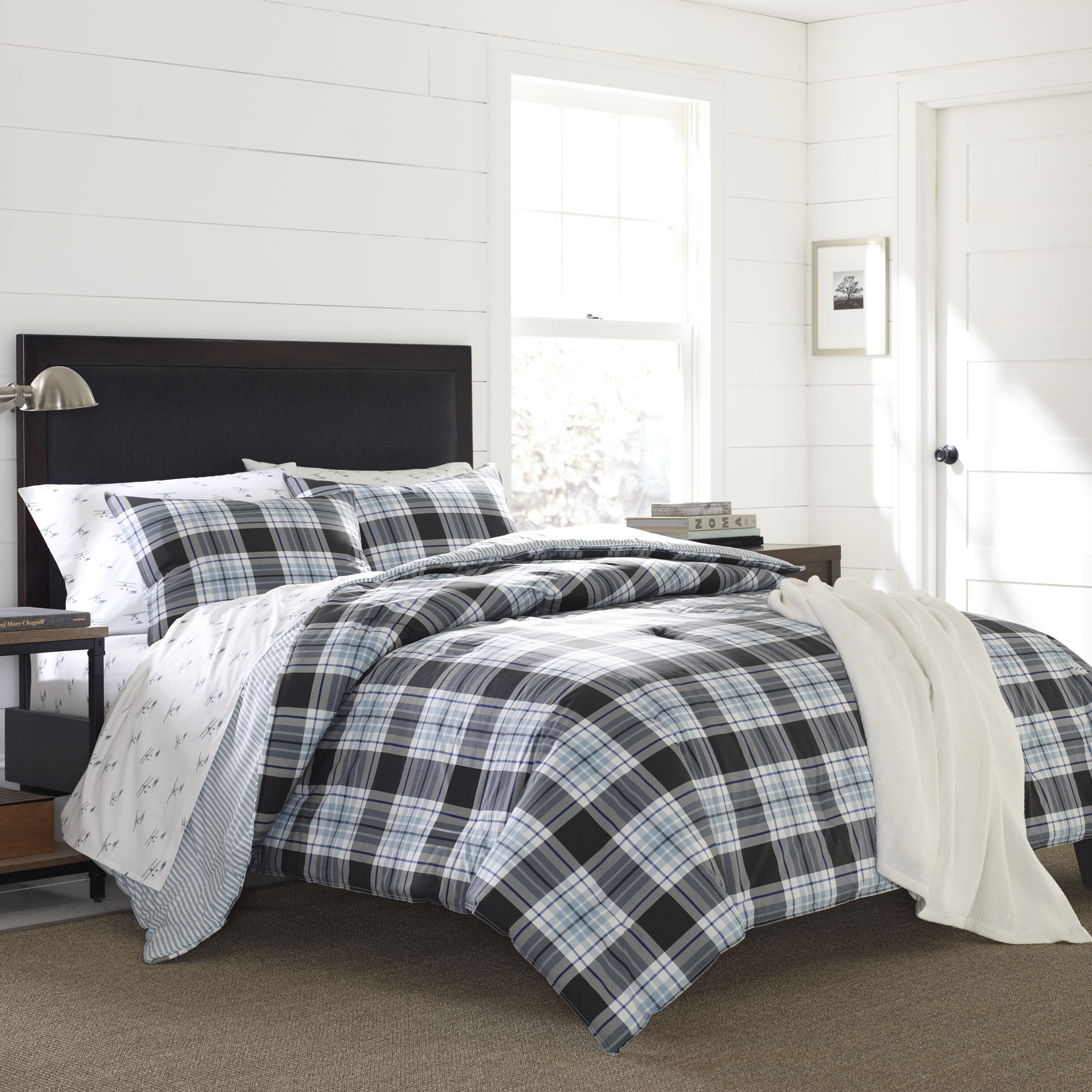 Lewis Navy Plaid Cotton Full/Queen Duvet Cover Set