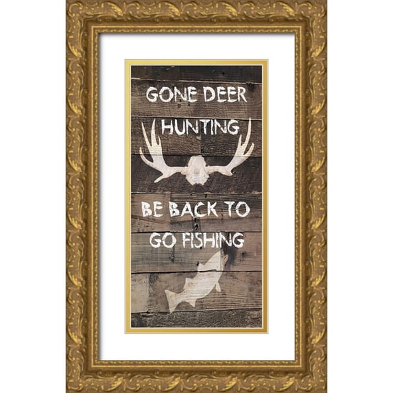 Lewis, Sheldon 11x18 Gold Ornate Wood Framed with Double Matting Museum Art Print Titled - Fishing Next