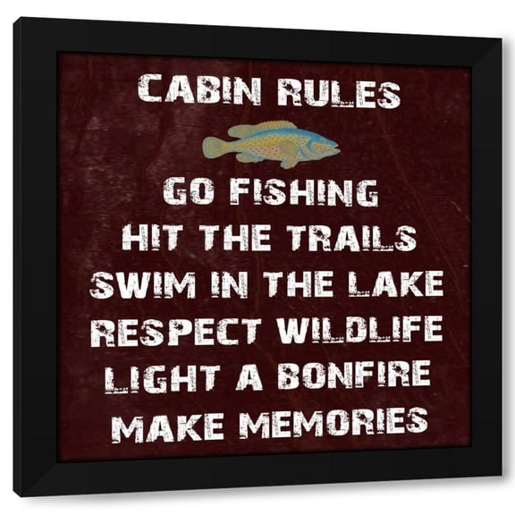 Sheldon Lewis 12x12 Black Modern Wood Framed Wall Art Titled - Cabin Rules