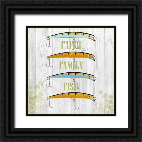 Lewis, Sheldon 12x12 Black Ornate Wood Framed with Double Matting Museum Art Print Titled - Faith Family Fish