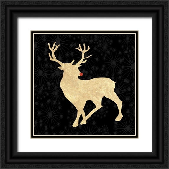 Lewis, Sheldon 12x12 Black Ornate Wood Framed with Double Matting Museum Art Print Titled - Run Run Rudolph Gold Tone