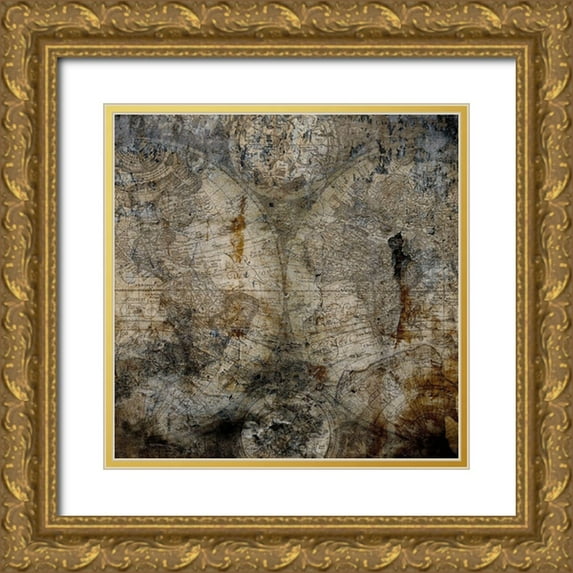 Lewis, Sheldon 12x12 Gold Ornate Wood Framed with Double Matting Museum Art Print Titled - The World Vintage Map
