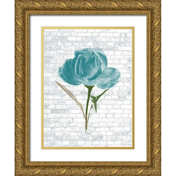 Lewis, Sheldon 12x14 Gold Ornate Wood Framed with Double Matting Museum Art Print Titled - Blue Brick Floral 2