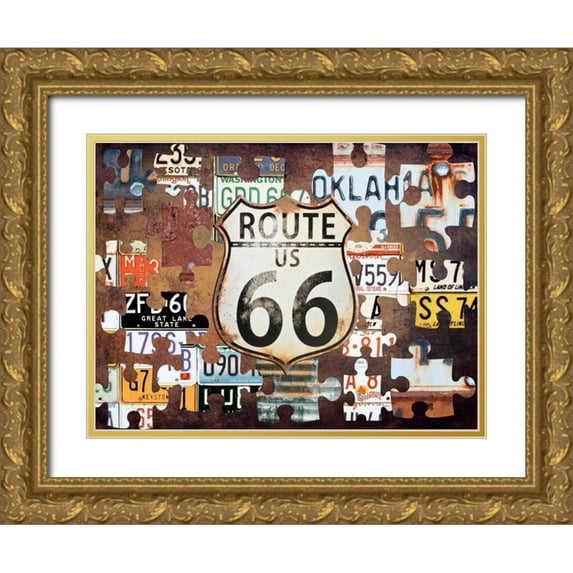 Lewis, Sheldon 14x12 Gold Ornate Wood Framed with Double Matting Museum Art Print Titled - Route 66 Puzzle