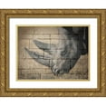 thumbnail image 1 of Lewis, Sheldon 14x12 Gold Ornate Wood Framed with Double Matting Museum Art Print Titled - Stone Wall Rhino, 1 of 4