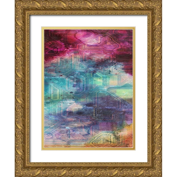 Lewis, Sheldon 25x32 Gold Ornate Wood Framed with Double Matting Museum Art Print Titled - Fifth Dimensional Color Drift