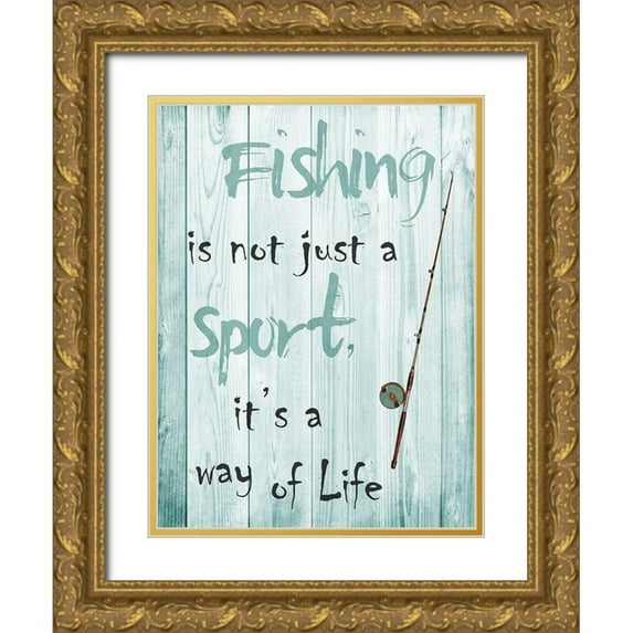 Lewis, Sheldon 25x32 Gold Ornate Wood Framed with Double Matting Museum Art Print Titled - Fishing
