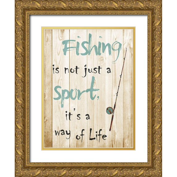 Lewis, Sheldon 25x32 Gold Ornate Wood Framed with Double Matting Museum Art Print Titled - Fishing